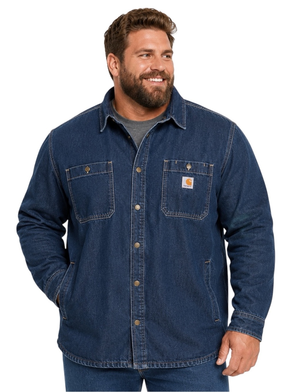 Carhartt Glacier Denim Fleece Lined Snap-Front Shirt Jacket 2XL